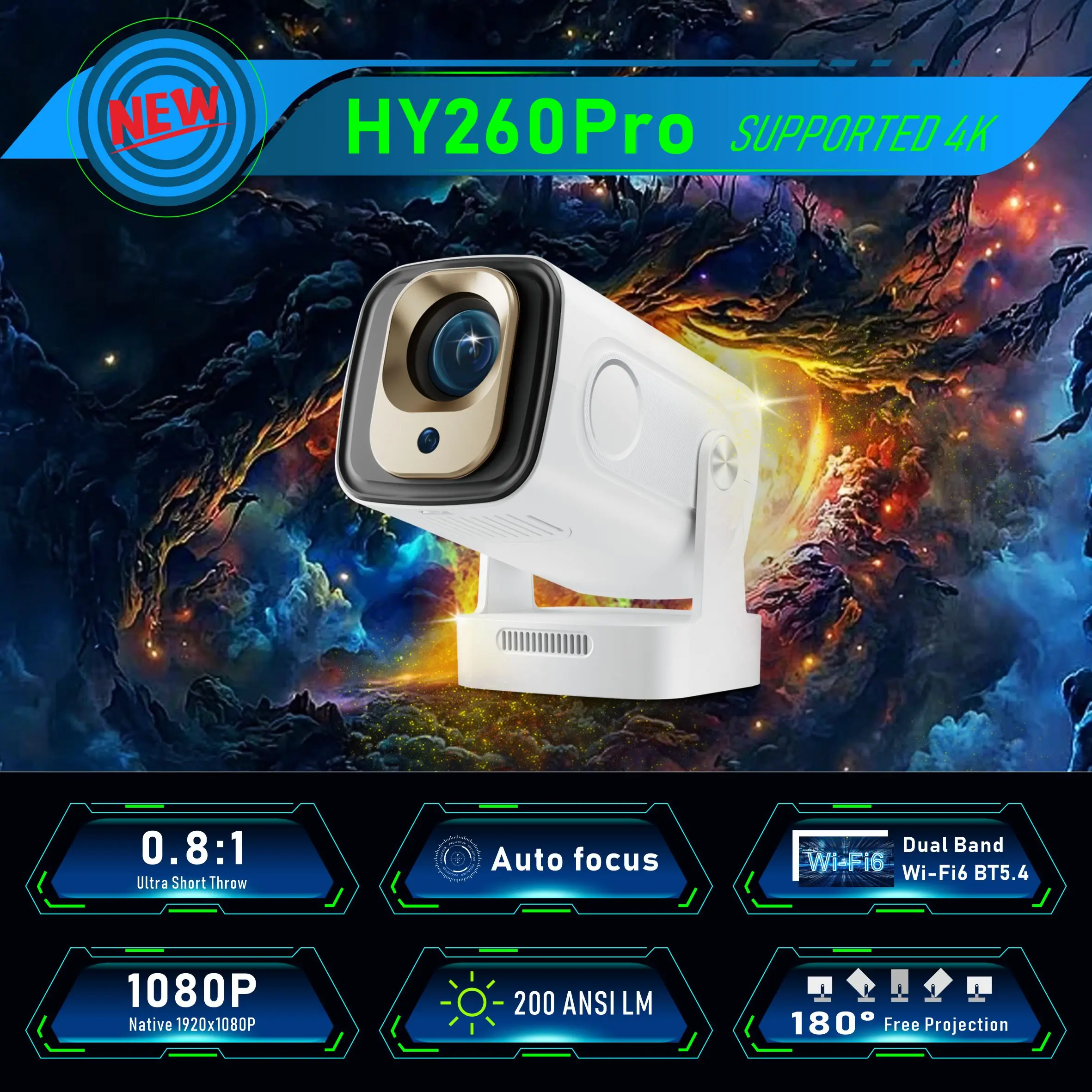 Proyector inteligente HY260Pro - Home Cinema Quad reseña y precio